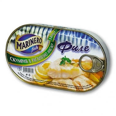 MACKEREL FILLET WITH VEGATABLE OIL 180GR MARINERO "ARRIVA" 30PCS IN BOX, PRICE PER PCS.
