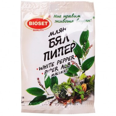 WHITE PEPPER /GRINDED/ 10GR "BIOSET" 25PCS IN PACK, 20 PACKS IN BOX, PRICE PER PCS.
