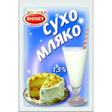 MILK POWDER DRY 1.5% 50GR "BIOSET" 16PCS IN PACK, 10 PACKS IN BOX, PRICE PER PCS.