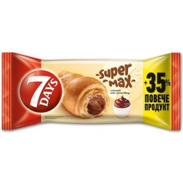 CROIASSANT 7DAYS SUPER MAX COCOA 15% GRATIS 127GR "CHIPITA" 18PCS IN BOX, PRICE PER PCS.