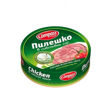 CHICKEN IN OWN SAUCE  180GR "COMPASS" 56PCS IN BOX, PRICE PER PCS.
