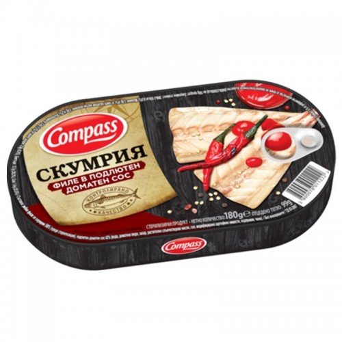 MACKEREL FILLET IN SPICY TOMATO SAUCE 180GR "COMPASS" PRICE PER PCS.