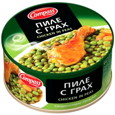 CHICKEN IN PEAS "COMPASS" 300gr 24PCS IN BOX, PRICE PER PCS.
