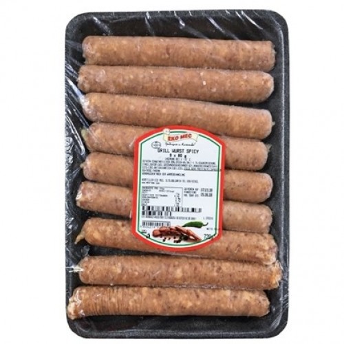 SPICY GRILL SAUSAGE 80GR "EKOMES" 9PCS IN PLATE, PRICE PER PLATE