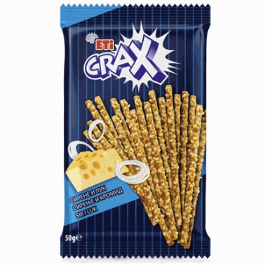 CRACKING SALTY STICKS 50GR YELLOW CHEESE AND ONION "ETI" 20PCS IN PACK, PRICE PER PCS.