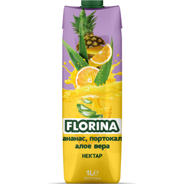 JUICE PINEAPPLE, ORANGE, ALOE VERA 1L "FLORINA" 12PCS IN BOX, PRICE PER PCS.