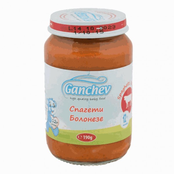  SPAGHETTI BOLOGNESE 1YEAR MASH 190GR "GANCHEV" 6PCS IN BOX, PRICE PER PCS.