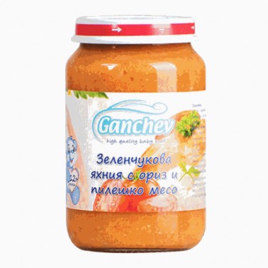 VEGETABLE STEW WITH RICE AND CHICKEN 1YEAR 220GR "GANCHEV" 6PCS IN BOX, PRICE PER PCS.