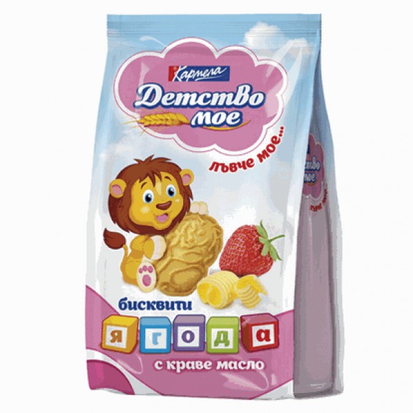 CHILD BISCUITS LAVCHE MOE STRAWBERRY 100GR "KARMELA" 24PCS IN BOX, PRICE PER PCS.