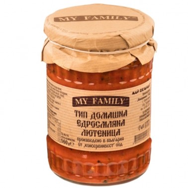 LYUTENITSA MY FAMILY 560GR HOMEMADE COARSLEY GROUND "KONSERVINVEST" PRICE PER PCS.