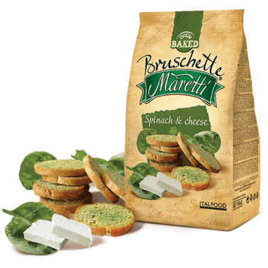 BRUSCHETTE SPINACH AND CHEESE 70GR "MARETTI", 15PCS IN BOX, PRICE PER PCS.