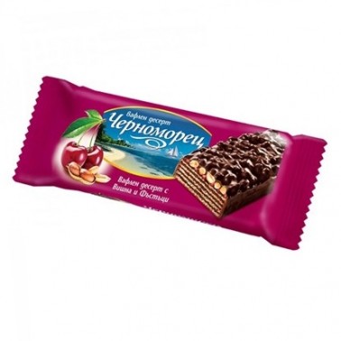 COCOA WAFER DESSERT CHERNOMORETS SOUR CHERRY PEANUTS 75GR "POBEDA" 24PCS IN BOX, PRICE PER PCS.