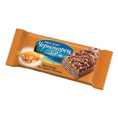 COCOA WAFER DESSERT CHERNOMORETS CARAMEL PEANUTS 75GR "POBEDA" 24PCS IN BOX, PRICE PER PCS.