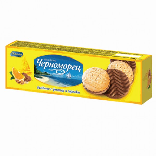 BISCUITS CHERNOMORETS PEANUTS AND ORANGES 120GR "POBEDA" 30PCS IN BOX, PRICE PER PCS.