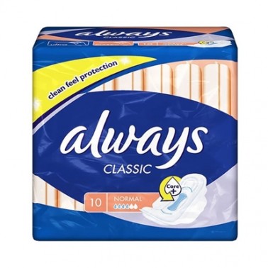 SANITARY TOWELS ALWAYS CLASSIC NORMAL DRY "PROCTER & GAMBLE" 10PCS IN PACK, PRICE PER PACK