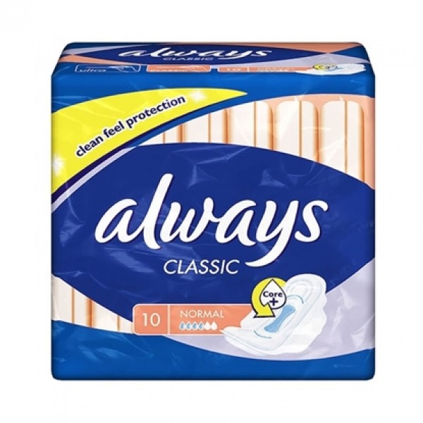 SANITARY TOWELS ALWAYS CLASSIC NORMAL DRY "PROCTER & GAMBLE" 10PCS IN PACK, PRICE PER PACK