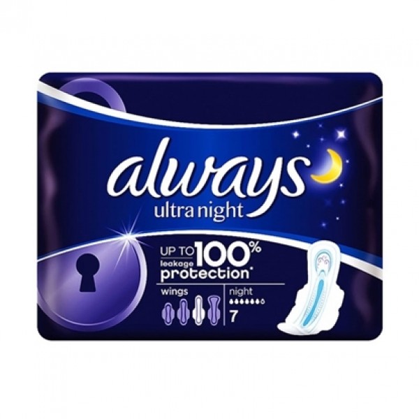 SANITARY TOWELS ALWAYS ULTRA NIGHT "PROCTER & GAMBLE" 7PCS IN PACK, PRICE PER PACK
