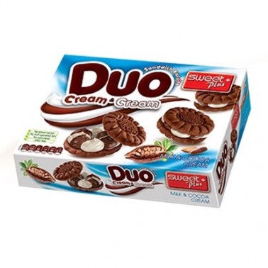 BISCUITS DUO MILK AND COCOA CREAM 125GR "SWEETPLUS" 14PCS IN BOX, PRICE PER PCS.