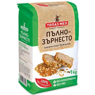 FLOUR WHOLE GRAIN 1KG "TOPAZ MEL",10PCS IN BOX, PRICE PER PCS.