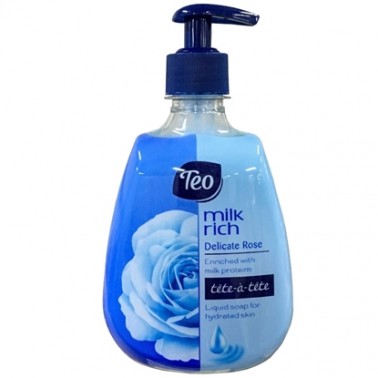 LIQUID SOAP 400ML PUMP MILK RICH DELICATE ROSE BLUE "TEO" PRICE PER PCS.