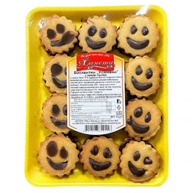 BISCUITS SMILE WITH COCOA CREAM 300GR "ZHANETA" 15PCS IN BOX, PRICE PER PCS.